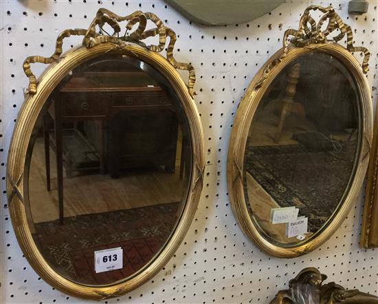 Pr small oval gilt mirrors